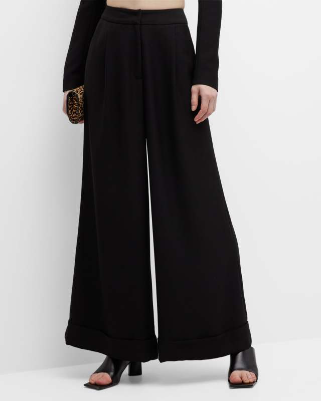 Pleated Roll-Hem Wide-Leg Pants